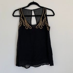 Embroidered Neck Sleeveless Top